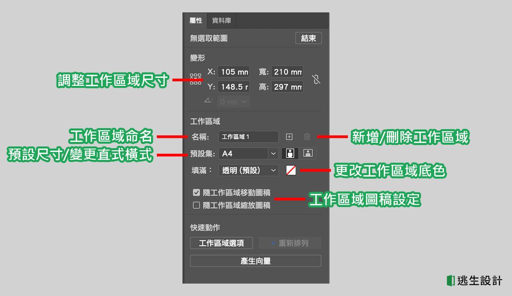 編輯工作區域屬性